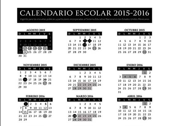 Este es el calendario escolar 2015-2016