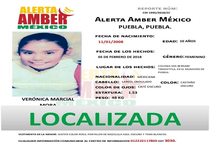 Desactivan Alerta Amber tras localización de menor reportada como desaparecida