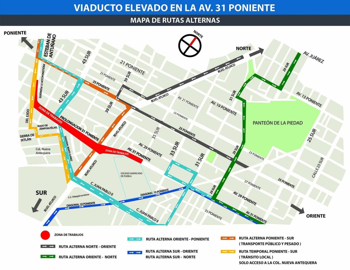 Vías alternas por la construcción del viaducto elevado en la 31 Poniente