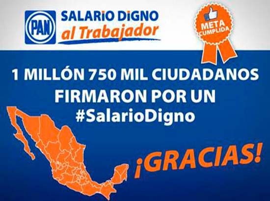 PAN logra meta de 1 millón 750 mil firmas para consulta sobre salario mínimo
