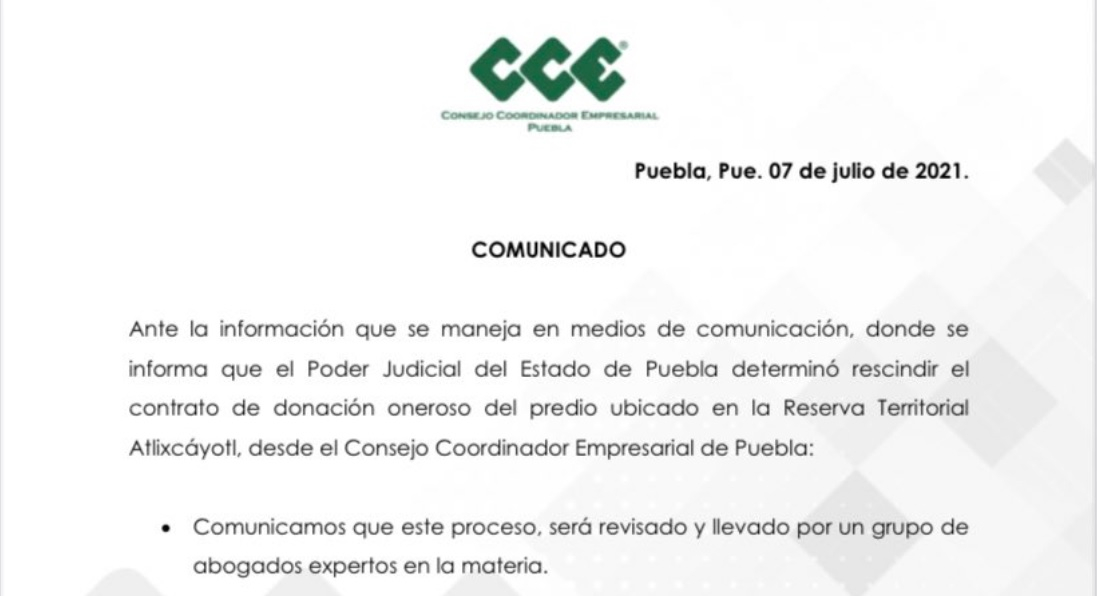 CCE defenderá donación de predio en Atlixcáyotl