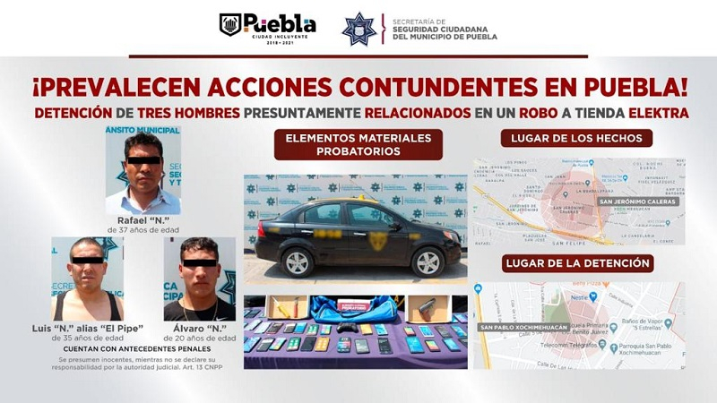 Cayeron asaltantes de comercios en Puebla; llevaban más de 50 celulares