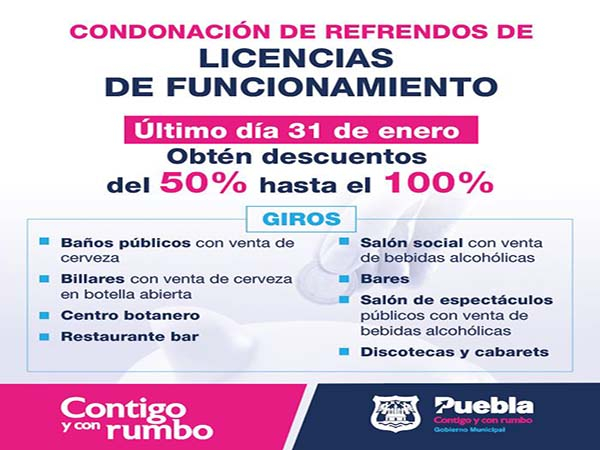 31 de enero, último día para condonación en licencias de funcionamiento: Ayuntamiento de Puebla