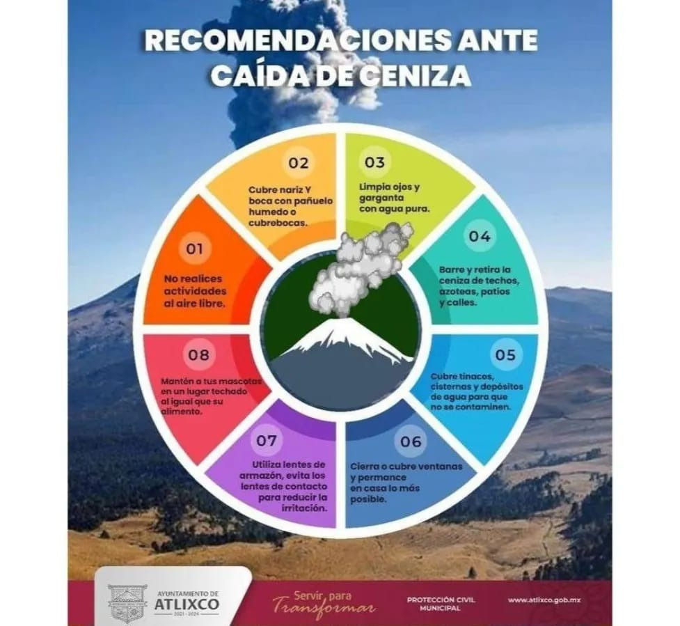 Ante la caída de ceniza en Atlixco, sigue estas recomendaciones