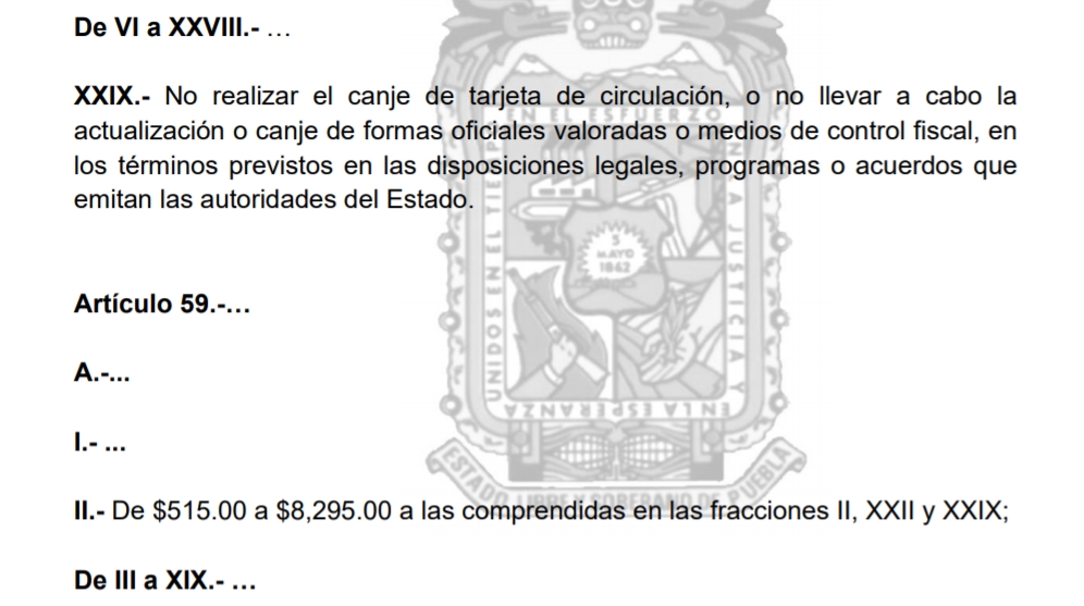 Van por multa de hasta 8 mil pesos por no cambiar tarjeta de circulación en Puebla