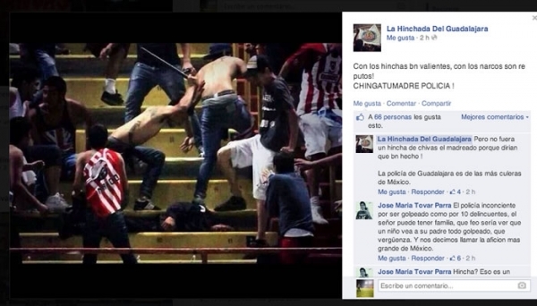 Porra de Chivas presume golpiza a policía en redes sociales