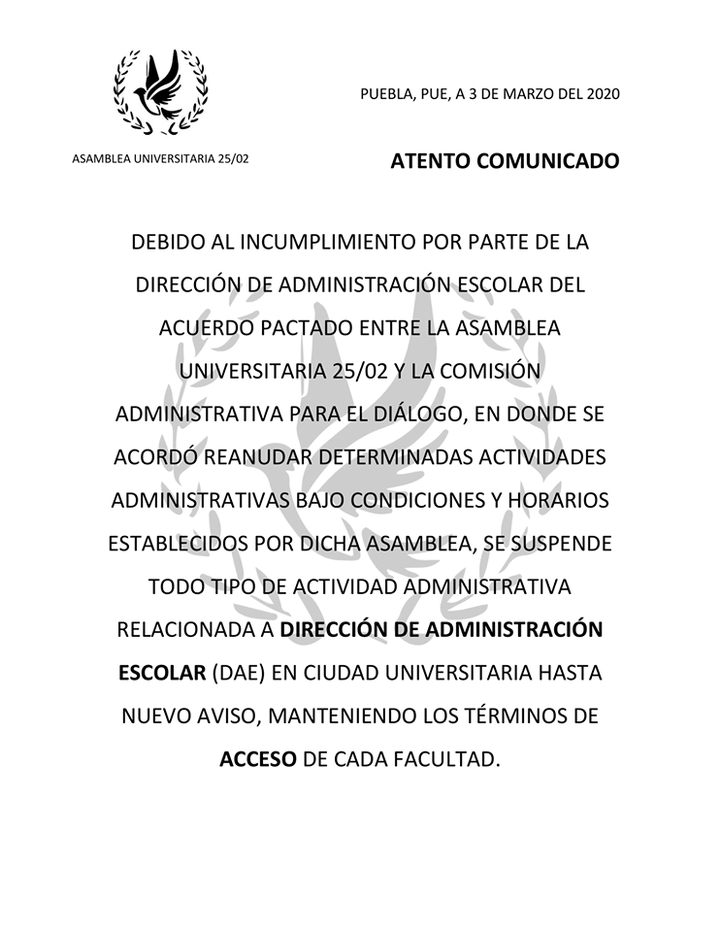 Estudiantes en paro cierran otra vez acceso a DAE de la BUAP
