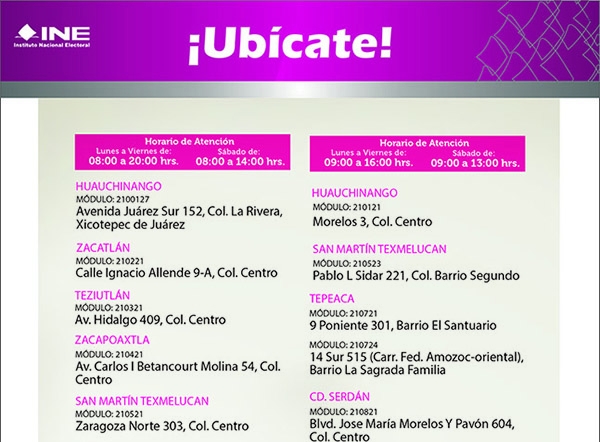 Ubica los módulos del INE para tramitar tu credencial