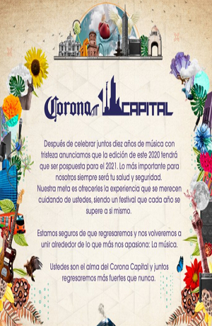 Coronavirus “ataca” y provoca cancelación del Corona Capital 2020