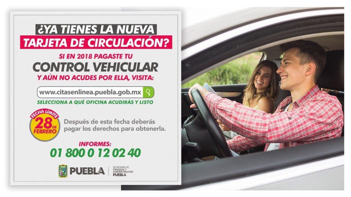 Canje de tarjeta de circulación gratuito hasta el 28 de febrero en Puebla