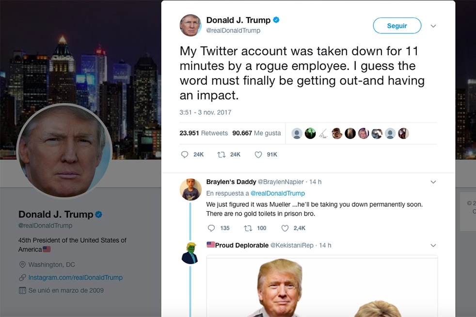 Por “error humano”, desactivan cuenta de Twitter de Trump