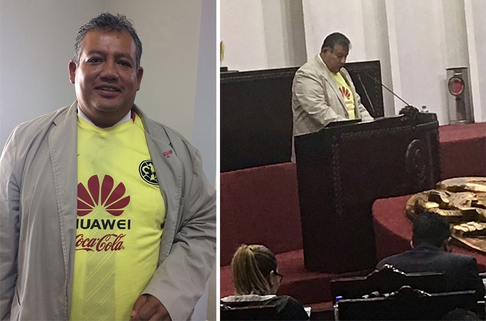 Diputado de Hidalgo llega a sesión con la playera del América
