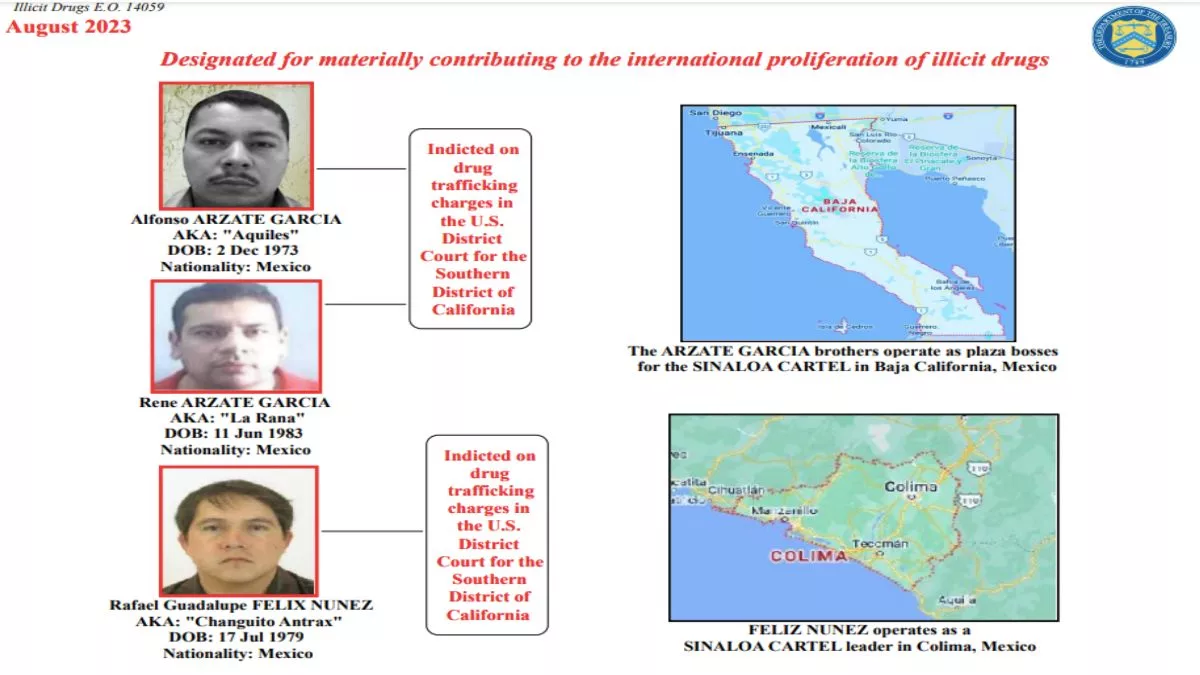 Tres miembros del Cártel Sinaloa en "lista negra" de EU
