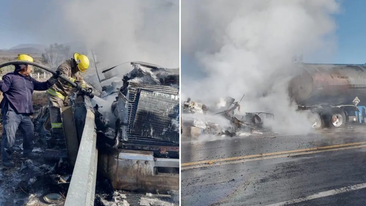 Se incendia pipa con 38 mil litros de asfalto en la autopista Tehuacán-Oaxaca