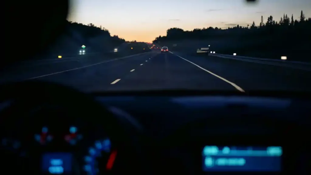 Auto recorriendo una carretera de México de noche.